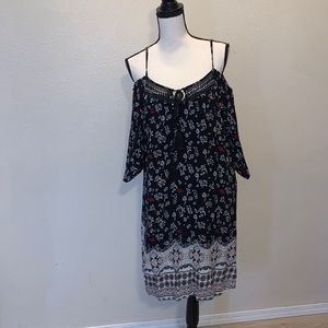 Tanzara black floral open shoulder midi dress